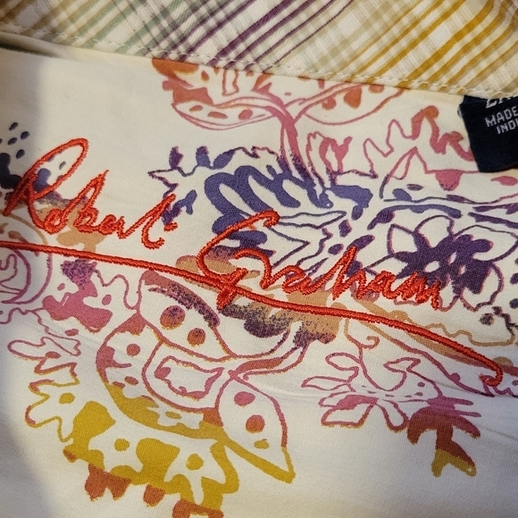 Robert Graham Men's 2XL Flip Cuff Button Down Embroidered Stripe Shirt Collar - Picture 2 of 13